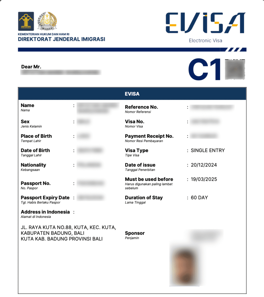 visa C1 bali