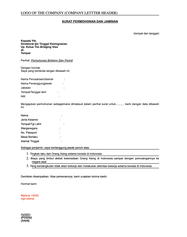 Surat Permohonan dan Jaminan Bridging