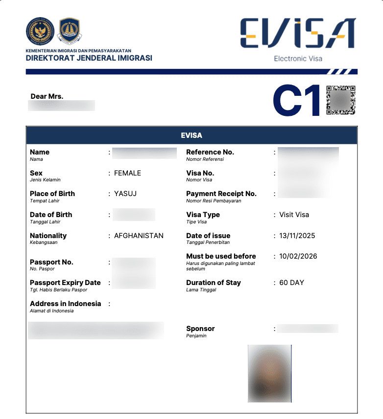bali visa for afgan passport