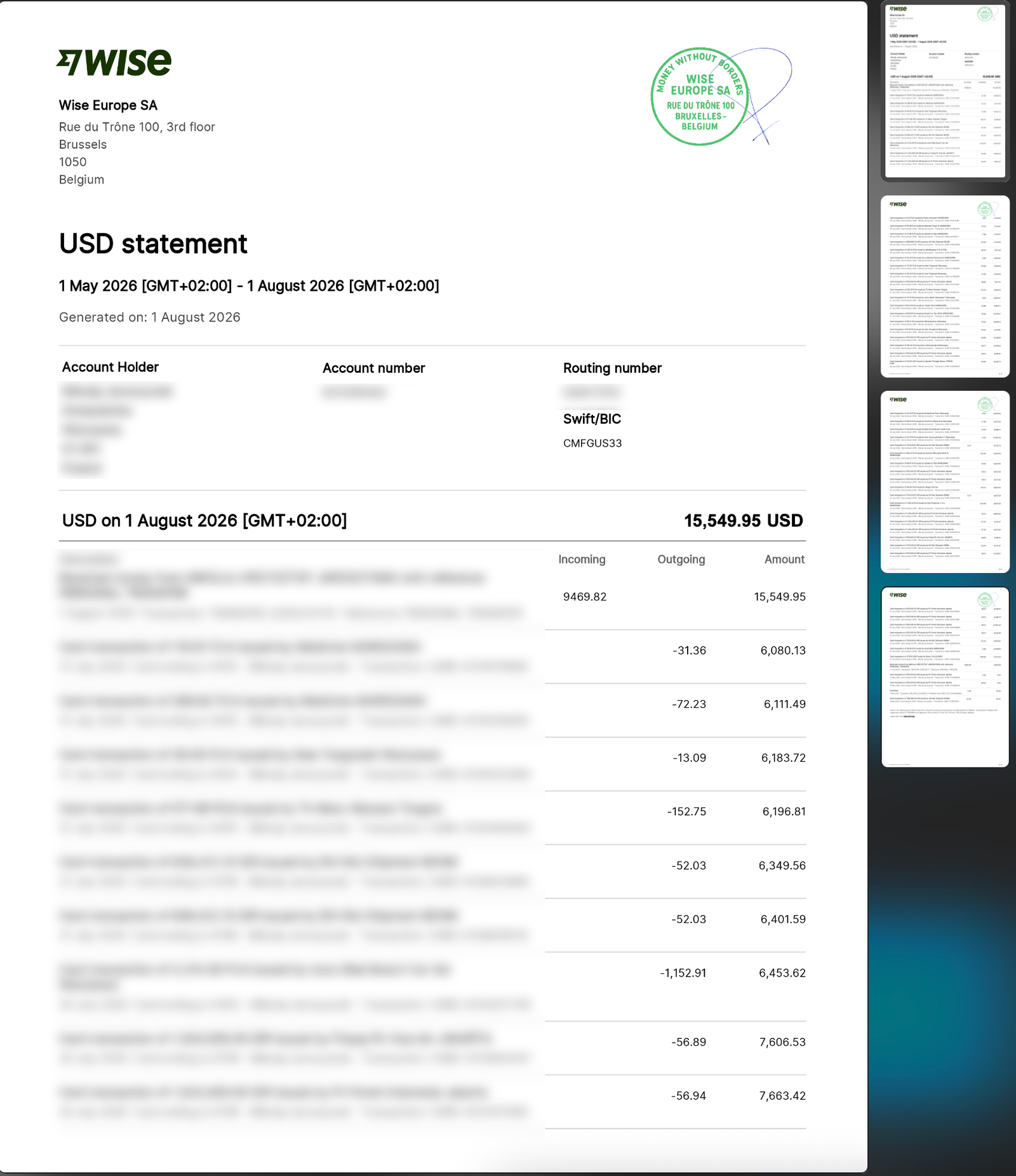 bank statement