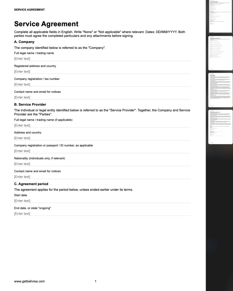 agreement visa c7c example